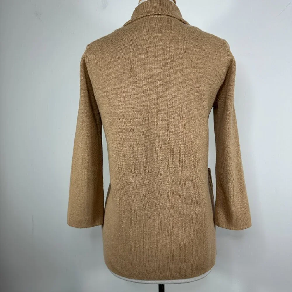 J. Crew Sophie Open Front Sweater Blazer Knit Wool Blend Pockets Tan Small XS